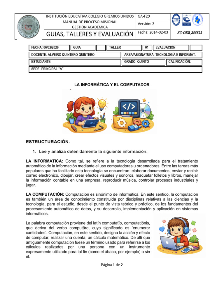 01 La Informatica y El Computador | PDF | Informática | Almacenamiento ...