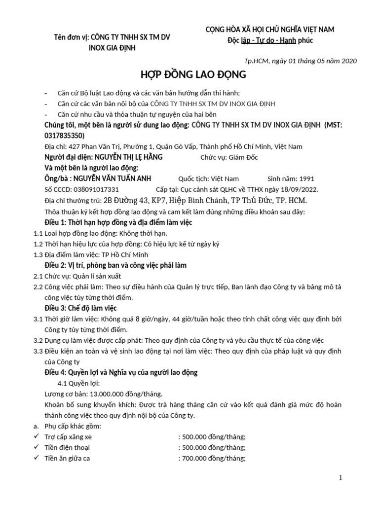 Hdld Inox Gia Dinh-2 | PDF
