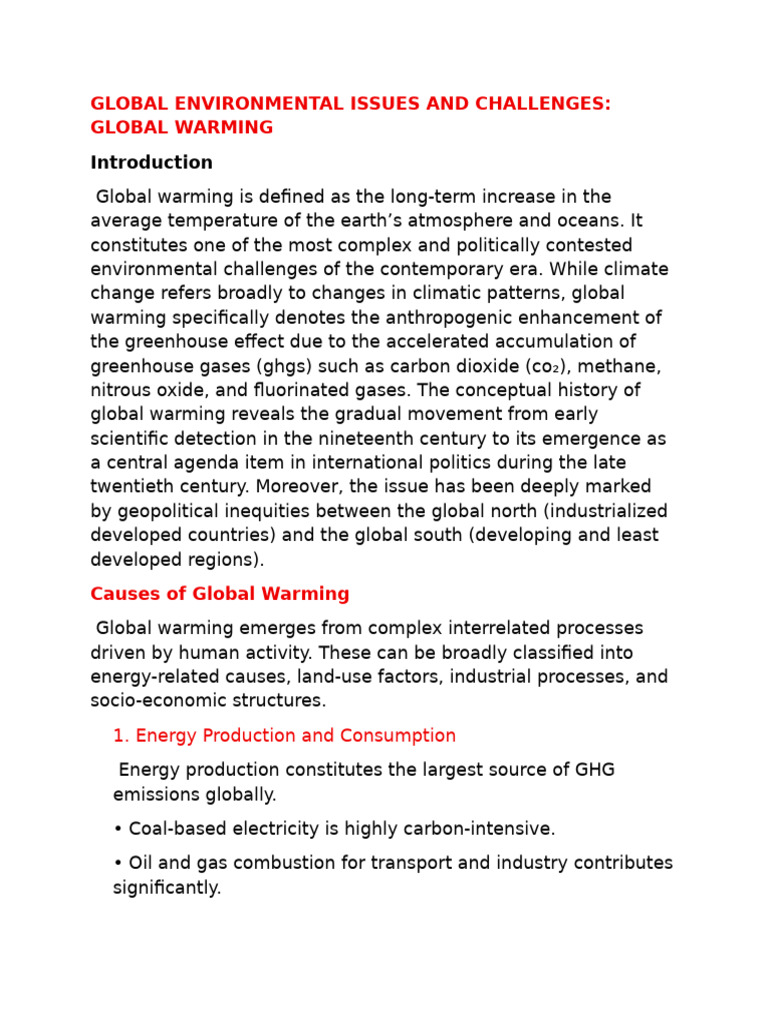 GLOBAL ENVIRONMENTAL ISSUES AND CHALLENGES | PDF | Climate Change ...