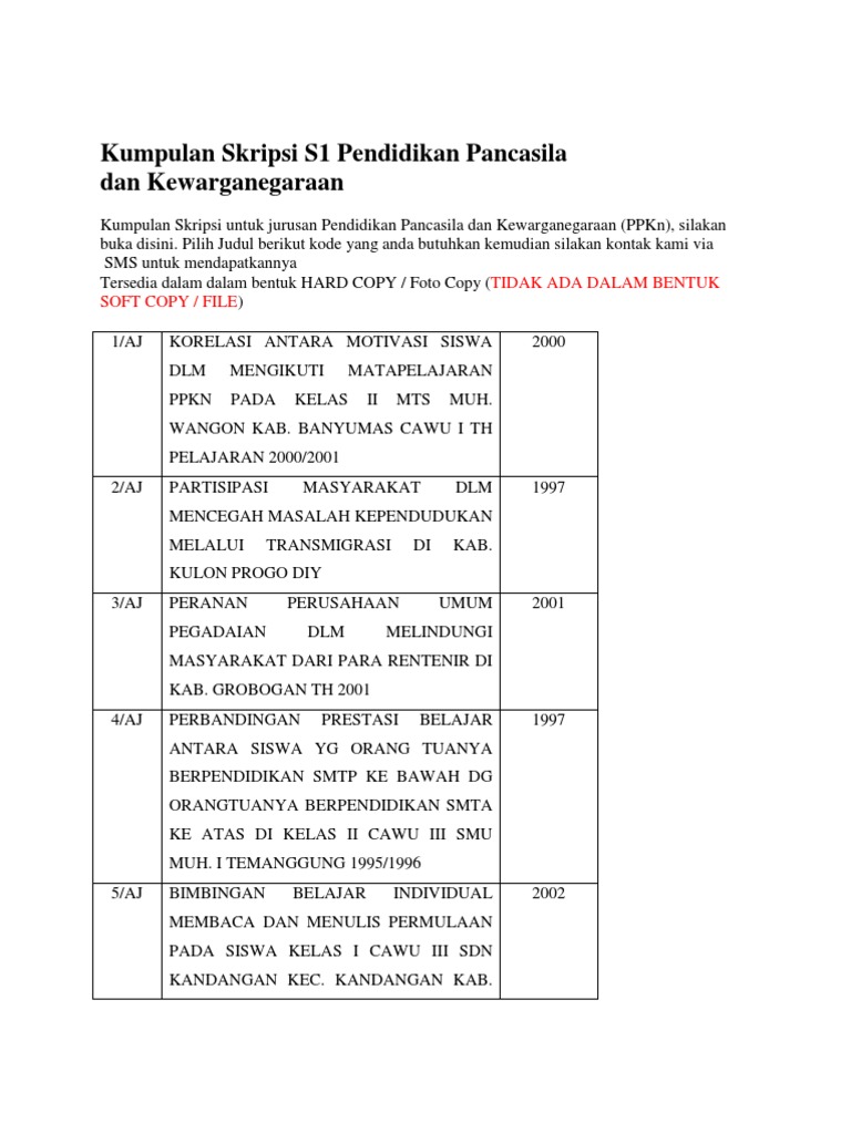 Kumpulan Skripsi S1 Pendidikan Pancasila Dan