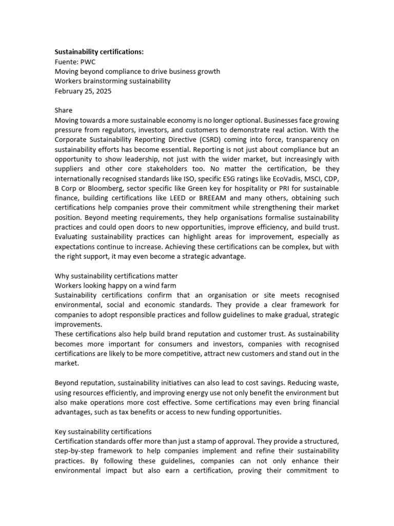 Why Sustainability Certifications | PDF | Efficient Energy Use ...