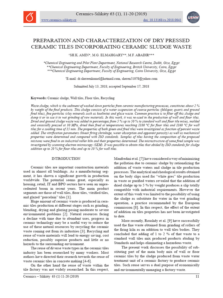 Amin_CS_2018_0041 Intercoporiting Sludge in Ceramic Tiles | PDF | Tile ...