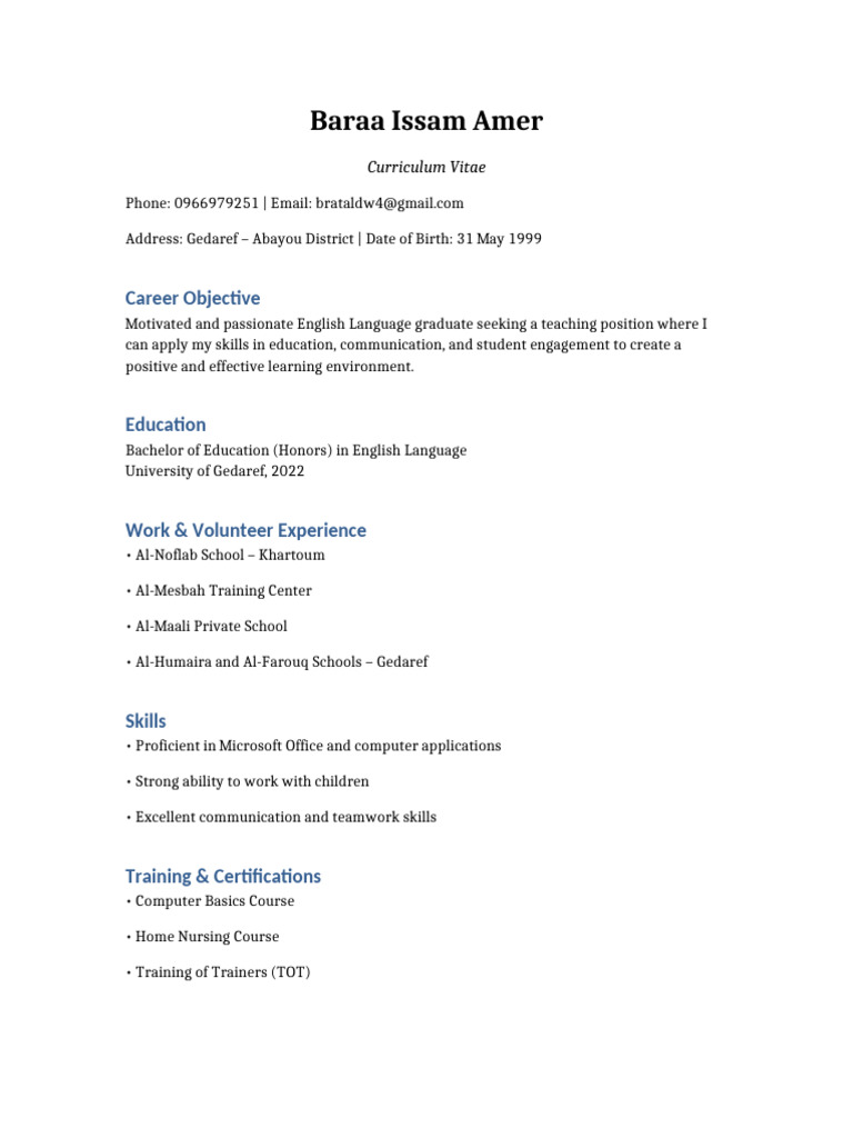 Baraa Professional CV-1 | PDF