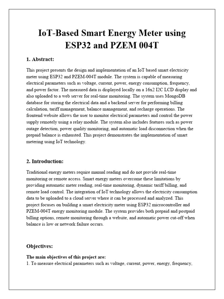 Smart Energy Meter Using ESP32 and PZEM 004T(1) | PDF | Internet Of ...