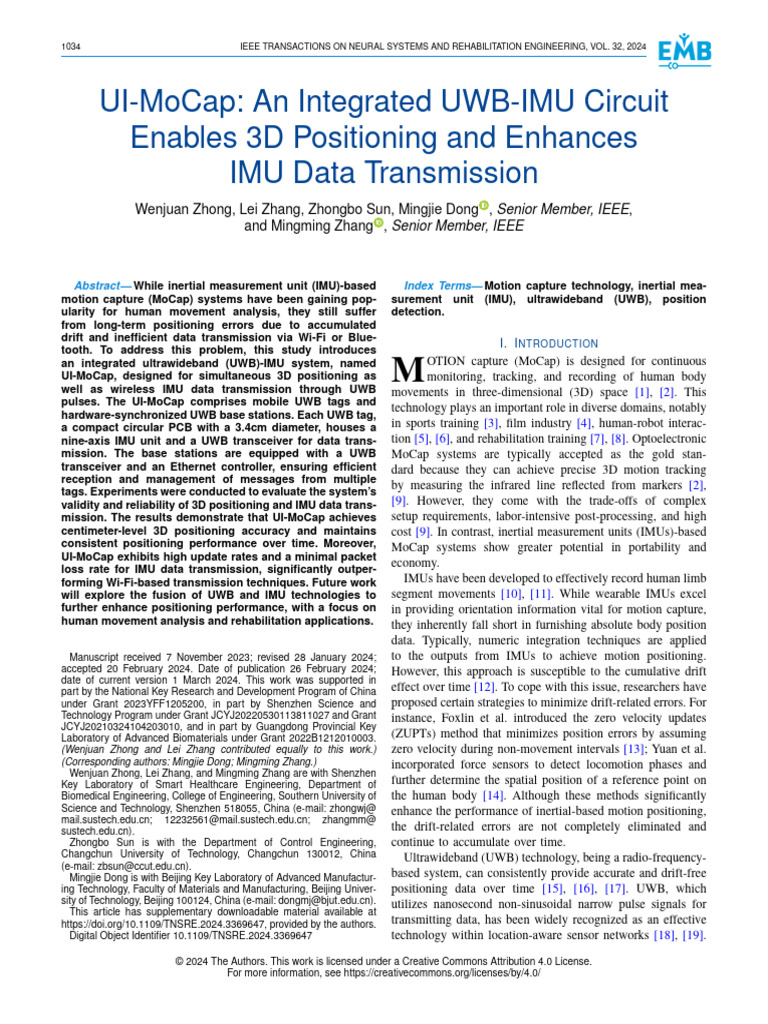 UI-MoCap an Integrated UWB-IMU Circuit Enables 3D Positioning and ...