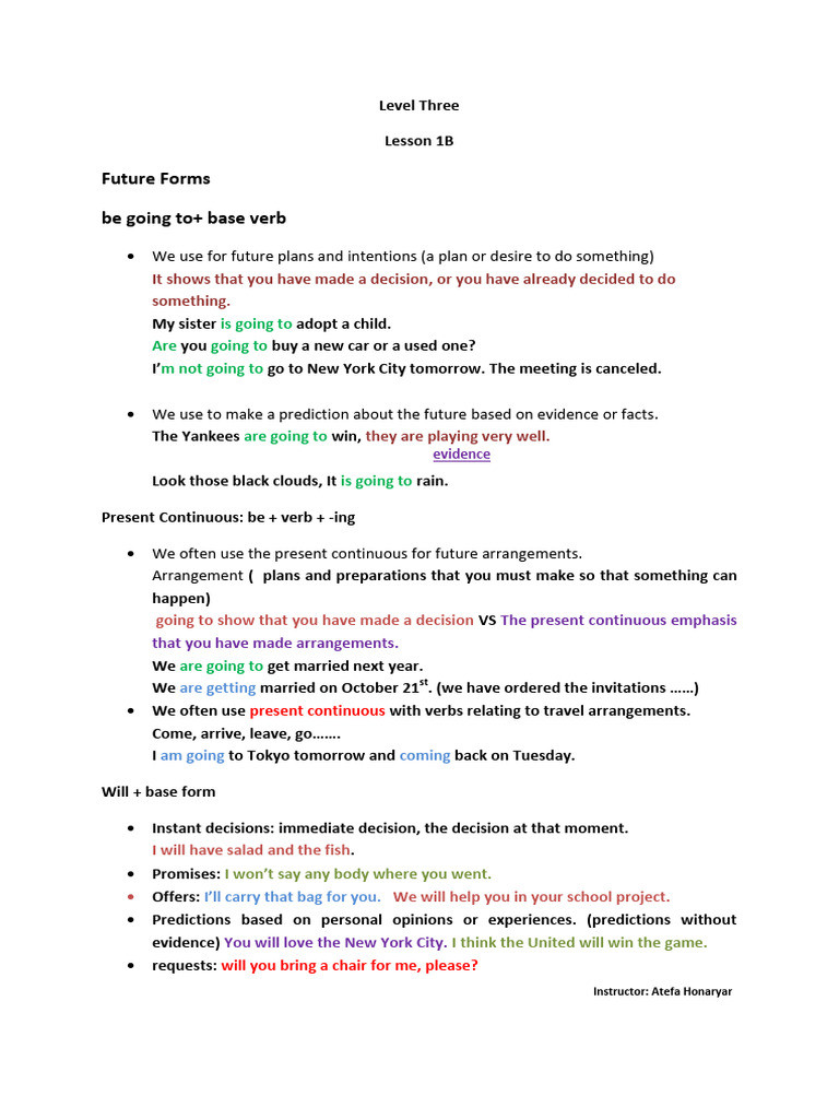 Level Three Grammar Lesson 1B | PDF