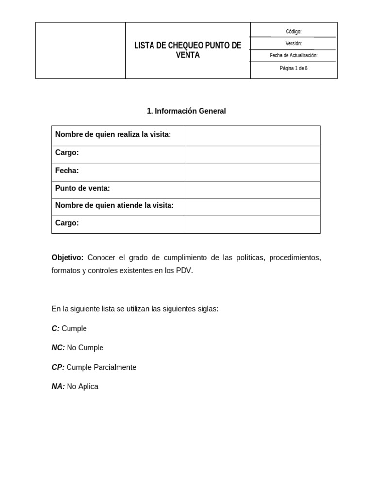 F - Lista de Chequeo PDV (2) | PDF
