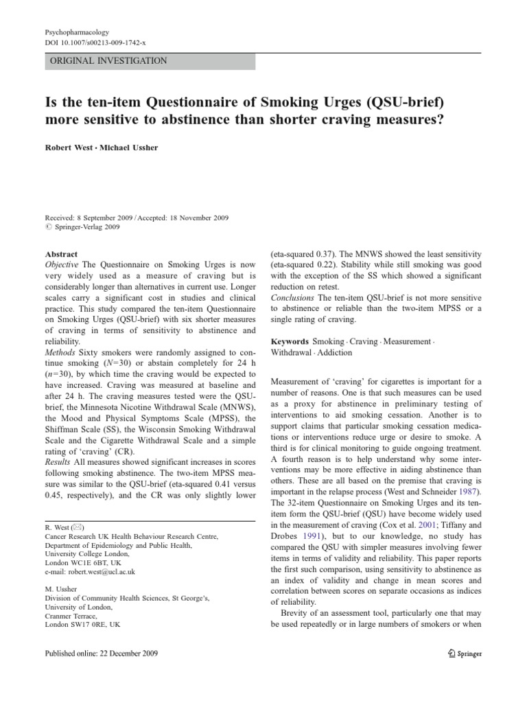 Questionnaire of Smoking Urges Smoking Cessation Cigarette