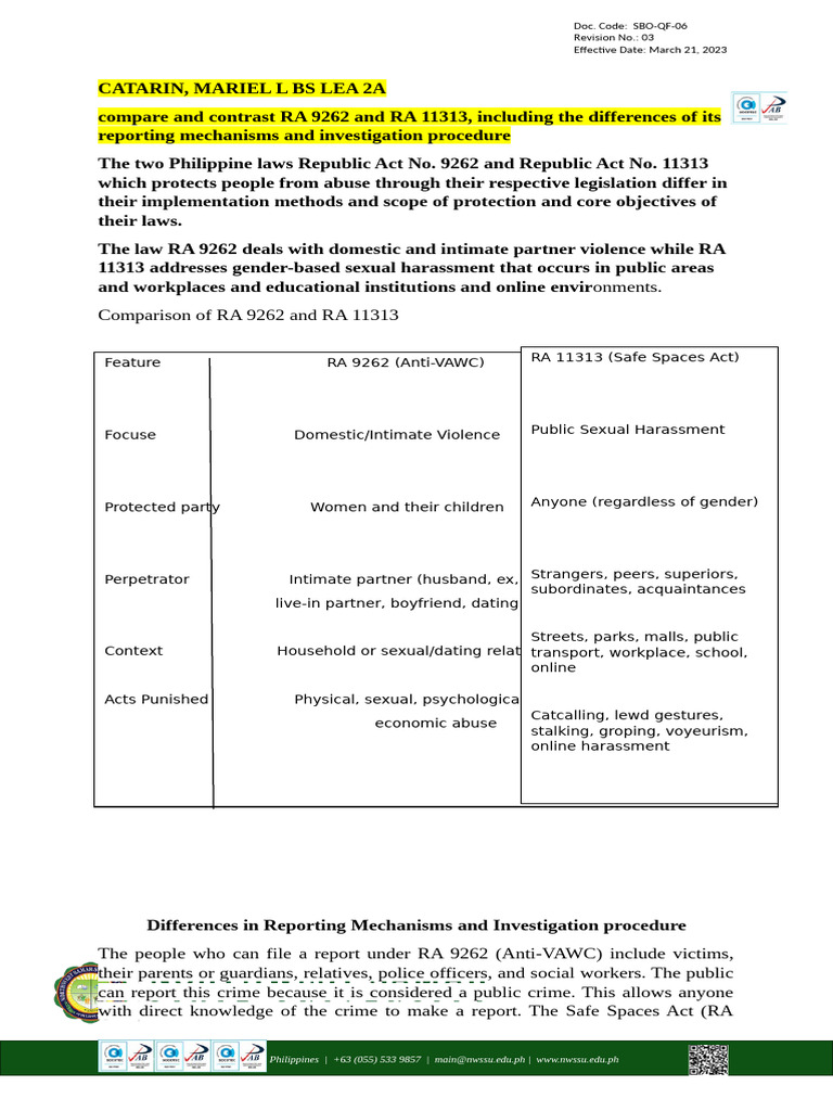 Catarin-mariel-l. Compare and Contrast Ra 9262 and 11313 | PDF | Sexual ...