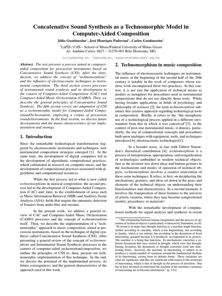 Concatenative Sound Synthesis as a Technomorphic Model in Computer ...