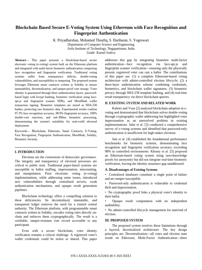 IEEE_Paper_WithDiagrams | PDF | Biometrics | Electronic Voting