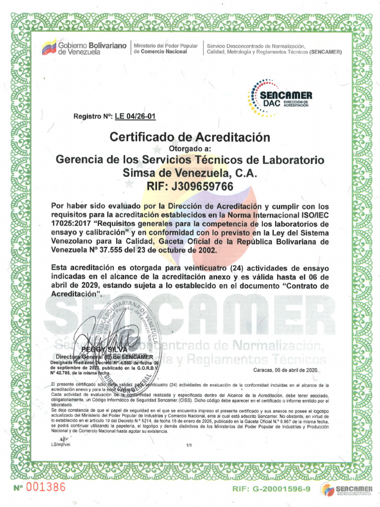 Le 042601 Simsa de Venezuela (1) | PDF
