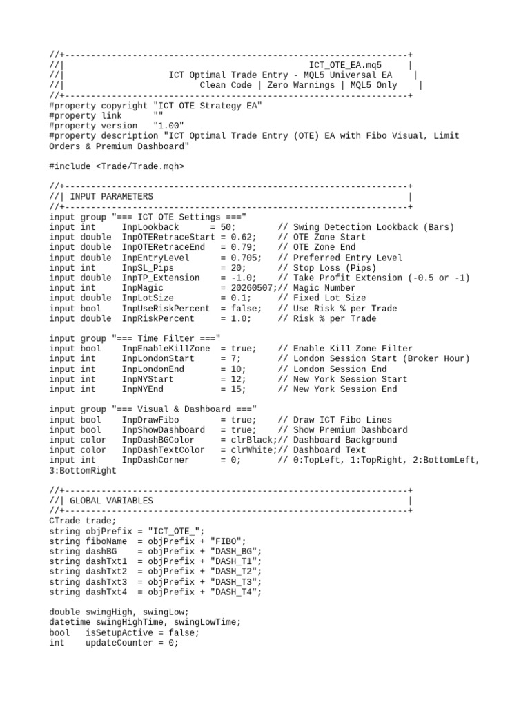 Optimal Trade Entry - MQL5 Universal EA | PDF | Computer Programming ...