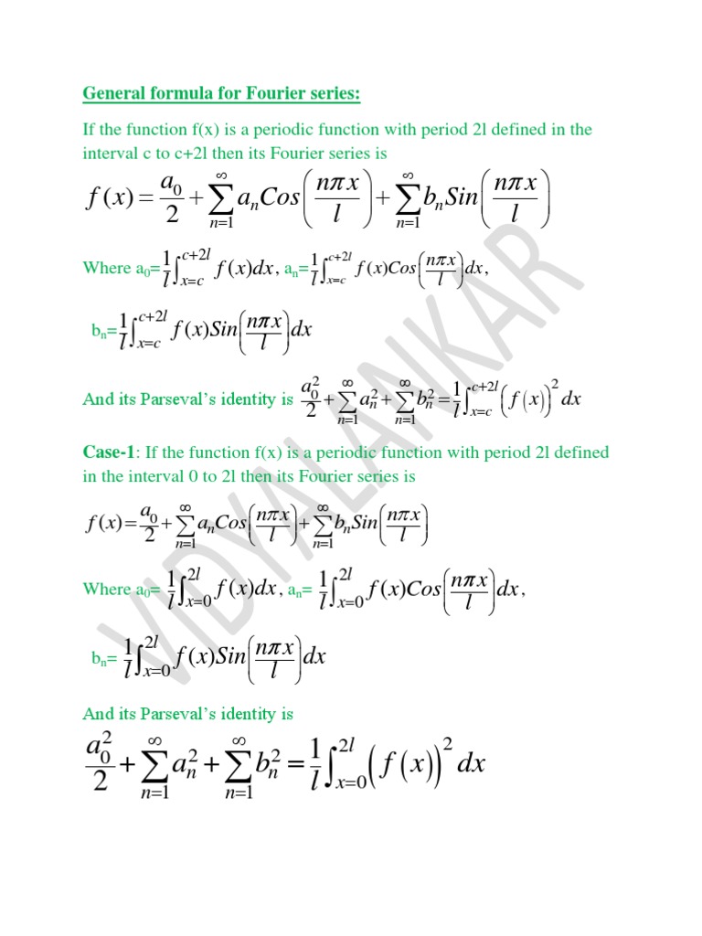 Fourier Series and Transform Formulas | PDF | Computers