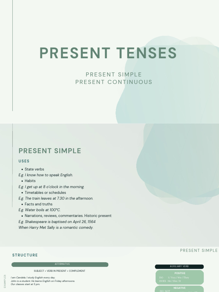 Present Tenses | PDF | Subject (Grammar) | Verb