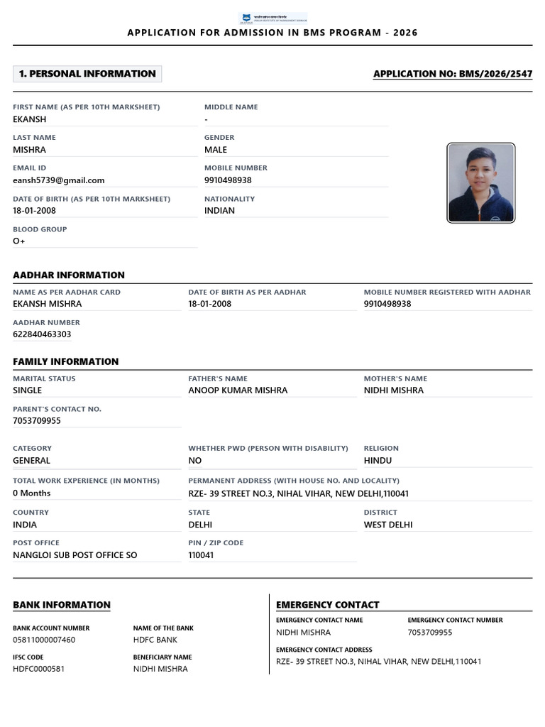 Application Form - BMS_2026_2547 | PDF