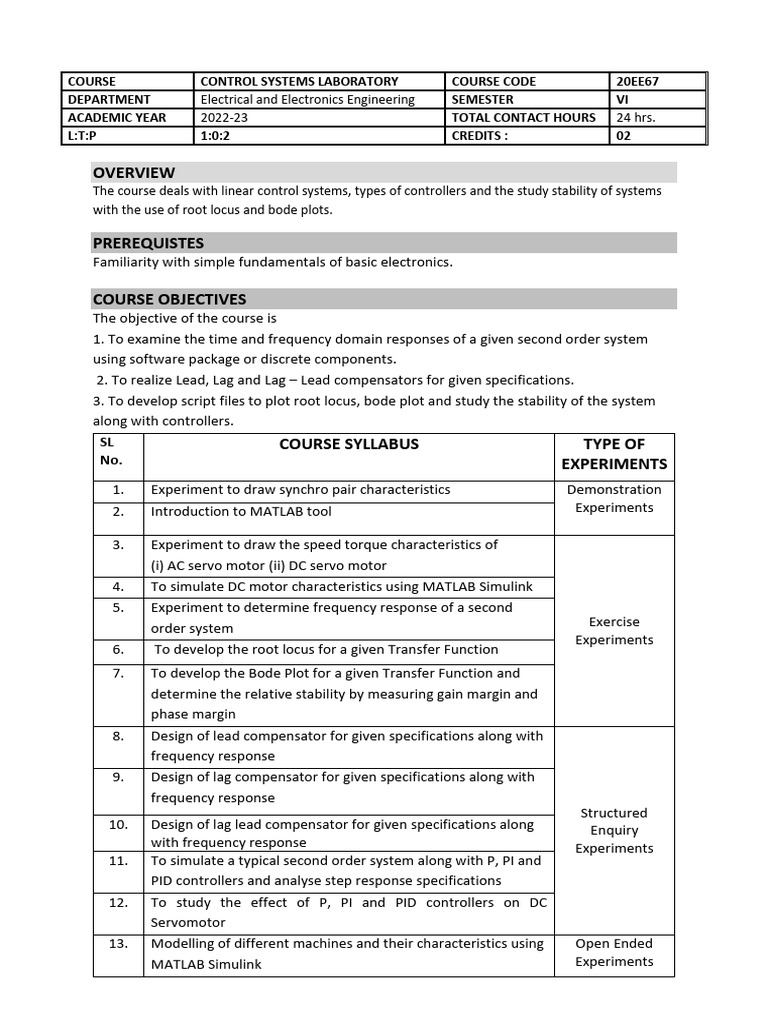 Control Systems EEE Lab Manual.pdf | PDF | Electric Motor | Alternating ...