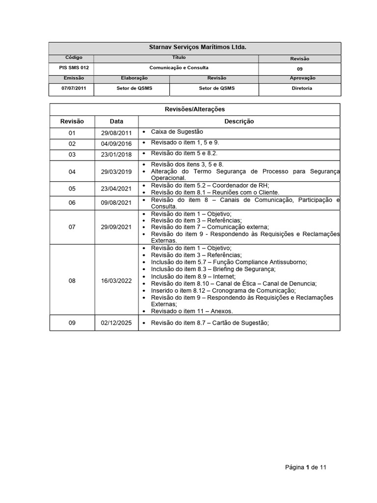 PIS SMS 012 - Comunicação e Consulta | PDF | Comunicação | Governança