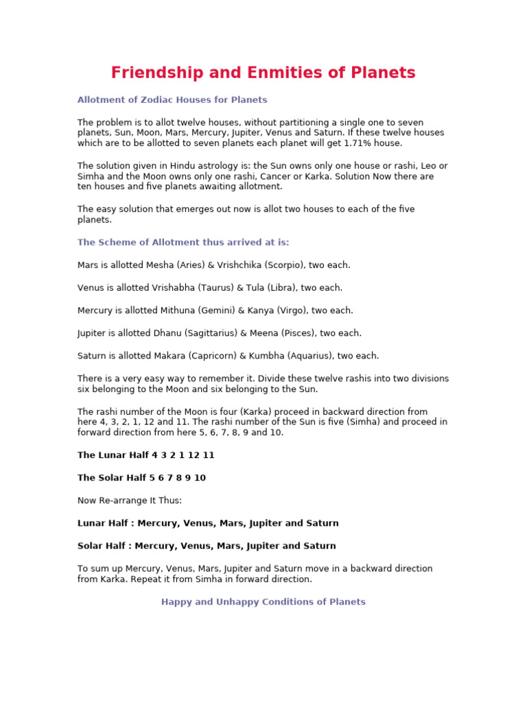 3 Friendship and Enmities of Planets | PDF | Planets In Astrology | Planets