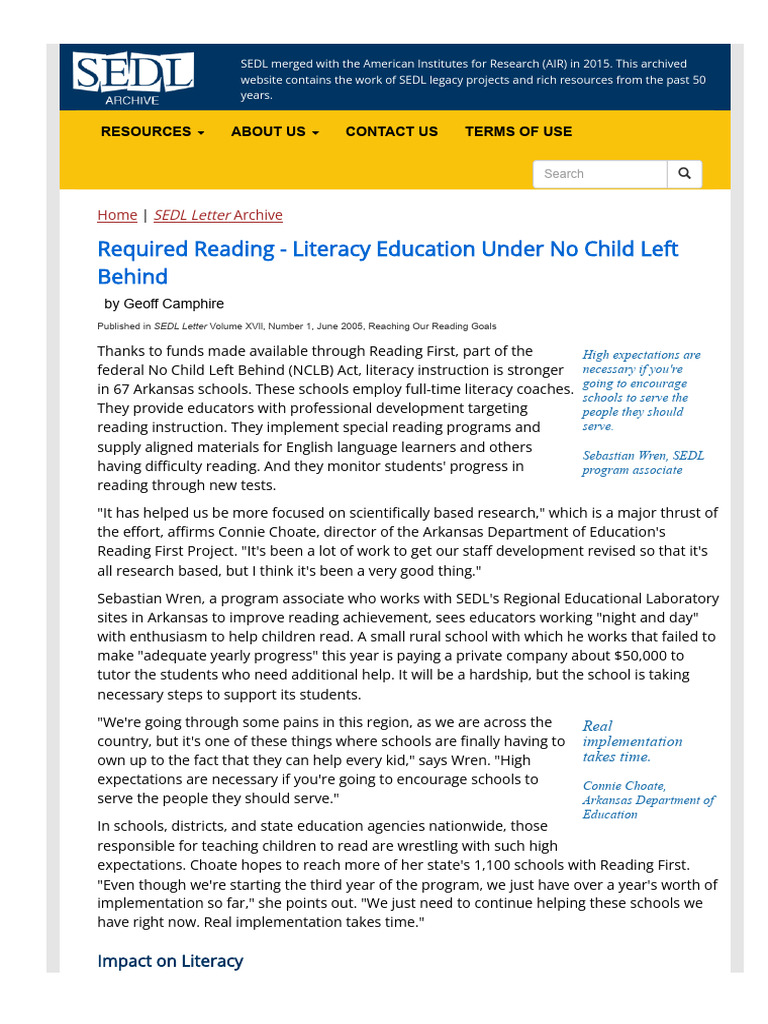 Sedl Org Pubs Sedl Letter v17n01 Literacy NCLB HTML... | PDF | No Child ...