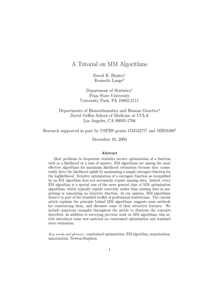 MM Algorithm | PDF | Mathematical Optimization | Matrix (Mathematics)