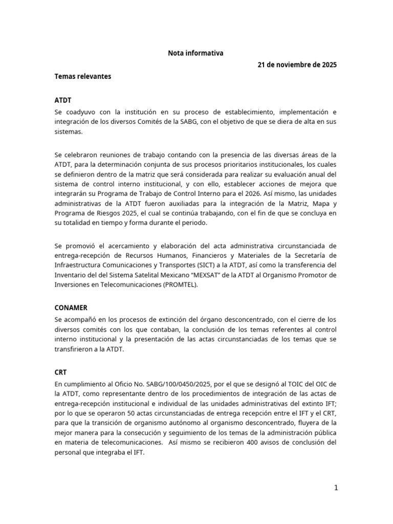 Nota Informativa Logros 2025 ATDT | PDF | Telecomunicaciones