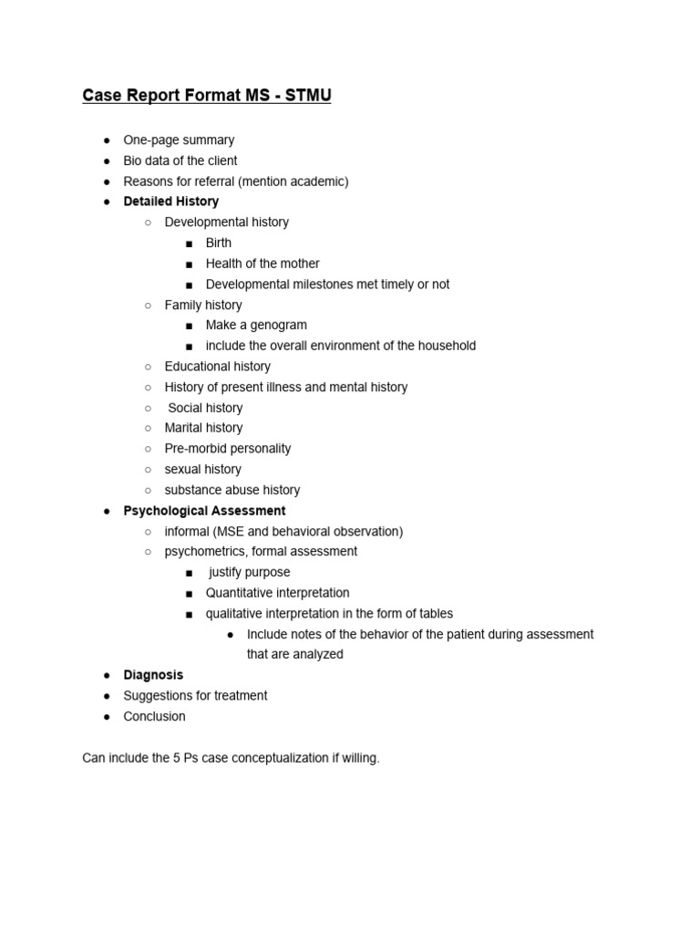 Case Report Format MS - STMU | PDF