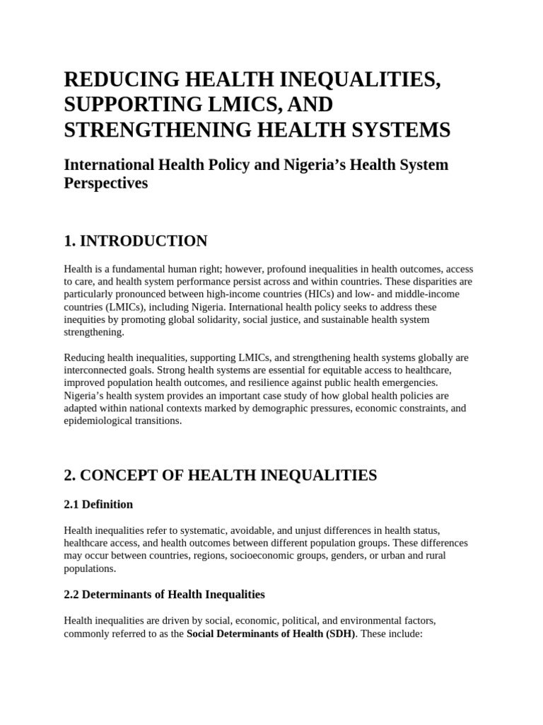 Reducing Health Inequalities | PDF | Health Equity | Global Health