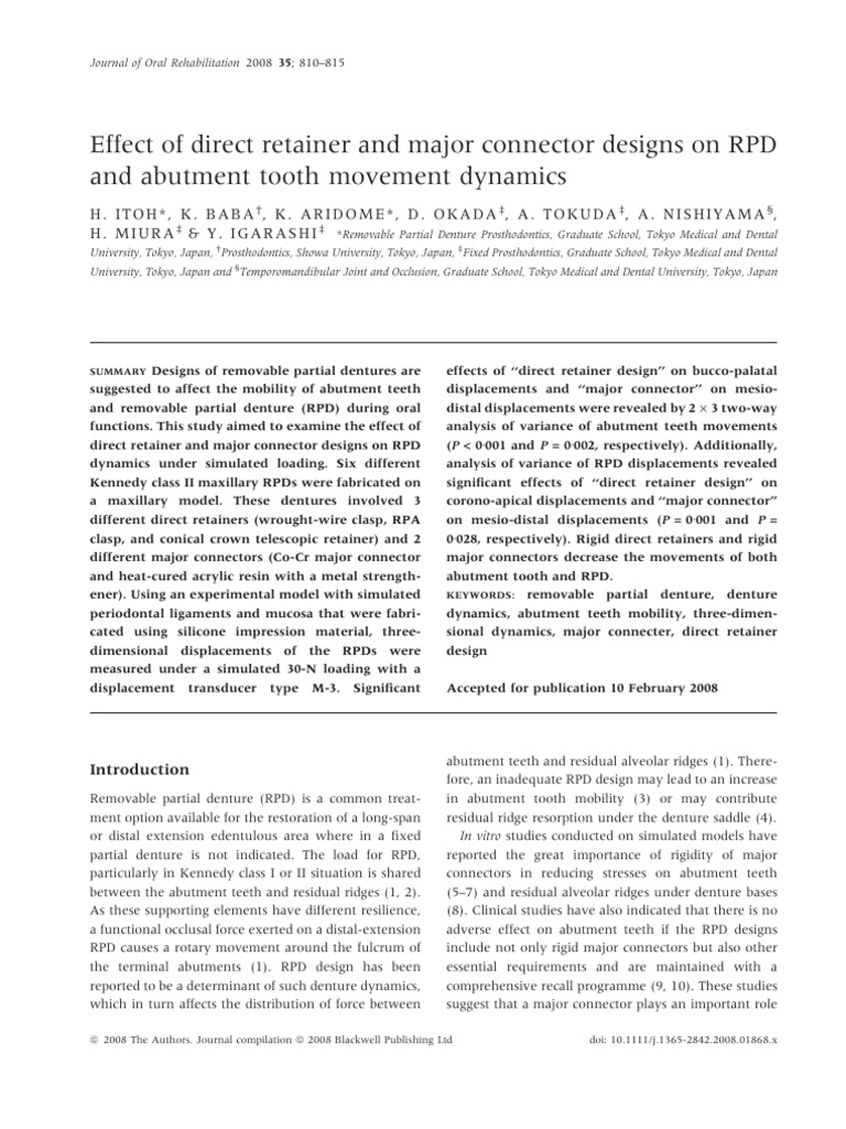 Itoh2008 Effect of Direct Retainer and Major Connector Designs on RPD ...