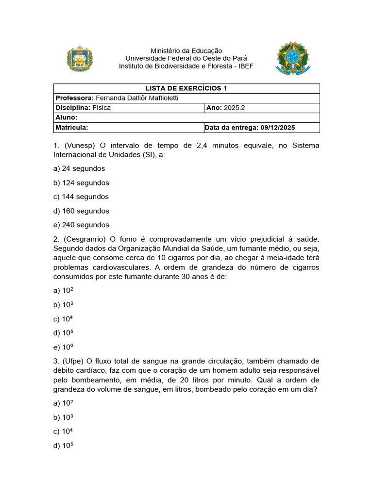 Lista 1 de Fsica | PDF | Science | Terra