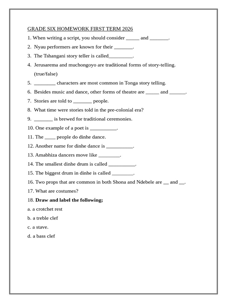 Grade 6 Homework First Term 2026 | PDF