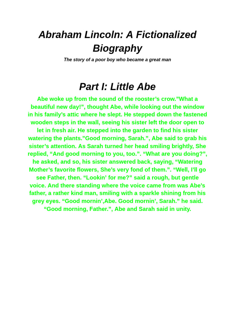 Abraham Lincoln_ a Fictionalized Biography_PT_1 - Google Docs | PDF