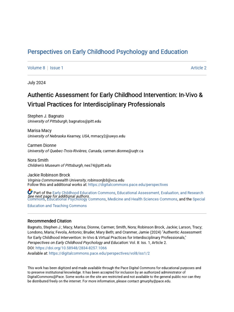 Bagnato, S. J., (2024). Authentic Assessment for Early Childhood ...