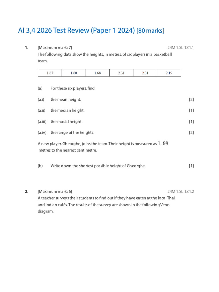AI 3,4 2026 Test Review (Paper 1 2024) | PDF | Fahrenheit | Temperature