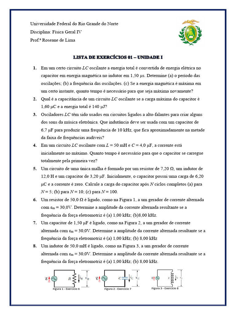 Lista de Exerccios 01 Fsica IV | PDF | Rede elétrica | Indutor
