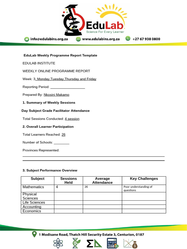 EduLab Weekly Programme Report Template | PDF