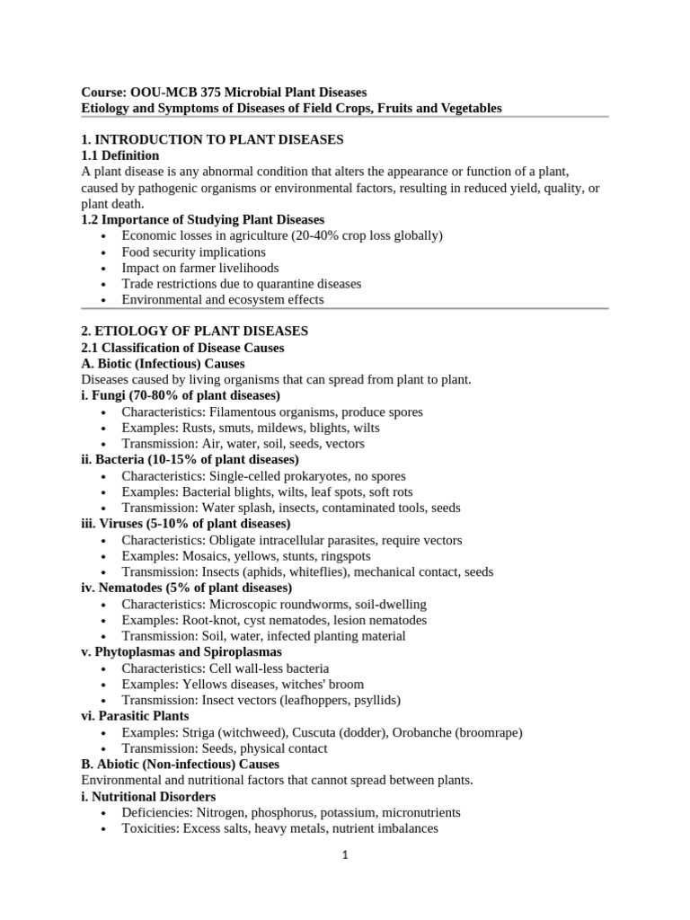 Etiology and Symptoms of Diseases of Field Crops, Fruits and Vegetables ...