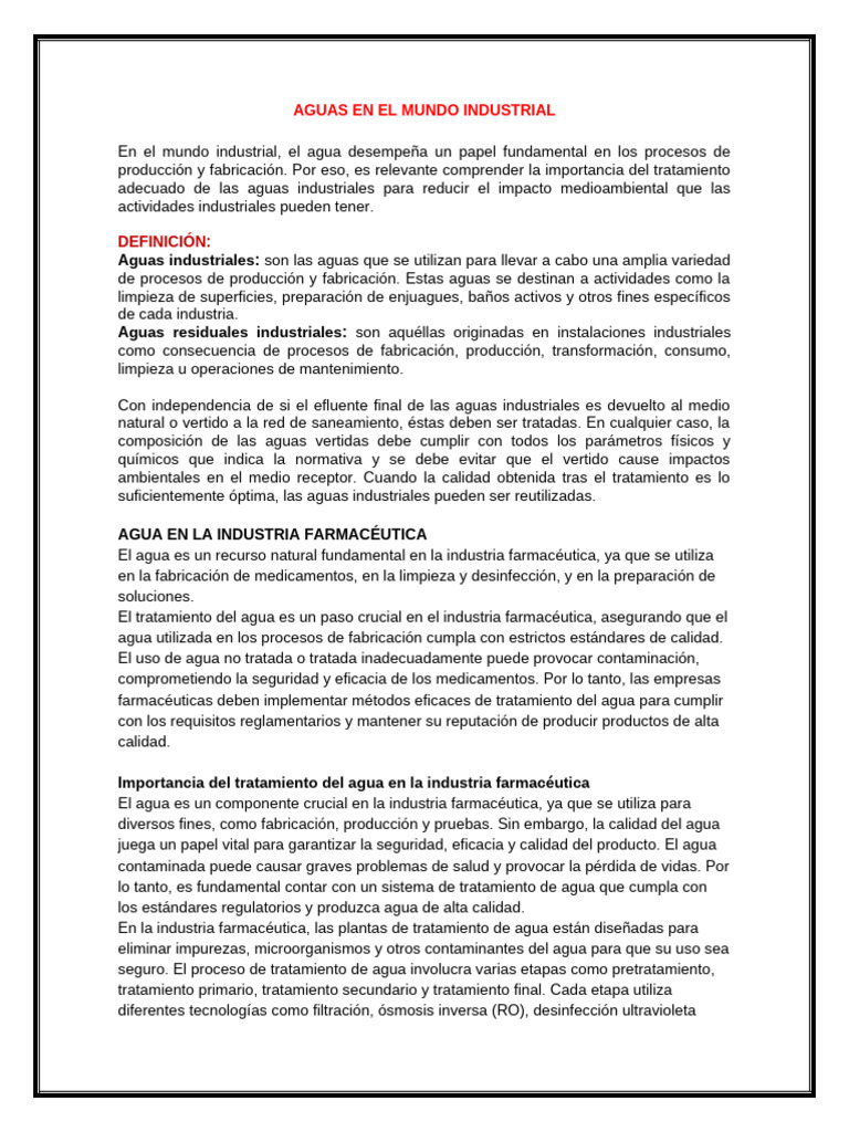 Aguas en El Mundo Industrial | PDF | Agua | Tratamiento de aguas residuales