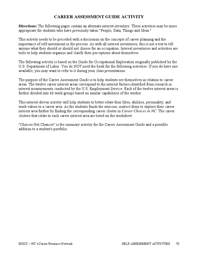 worksheet Career Cluster Worksheet career assessment guide educational creativity