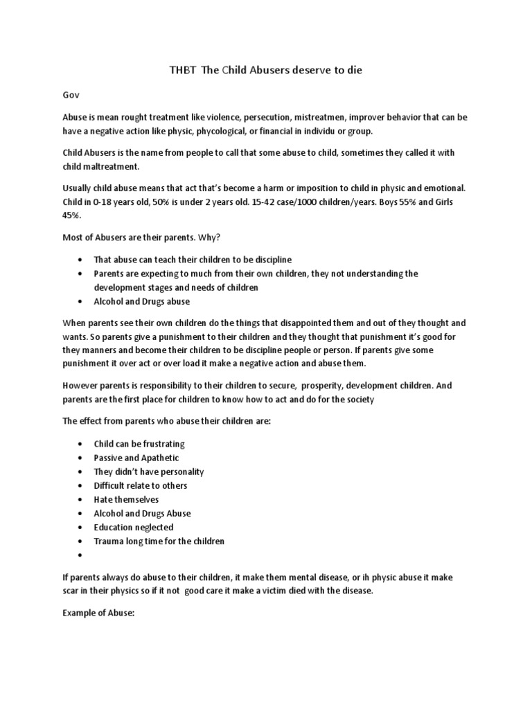 Child Abusers Deserve Consequences | PDF | Child Abuse | Homework