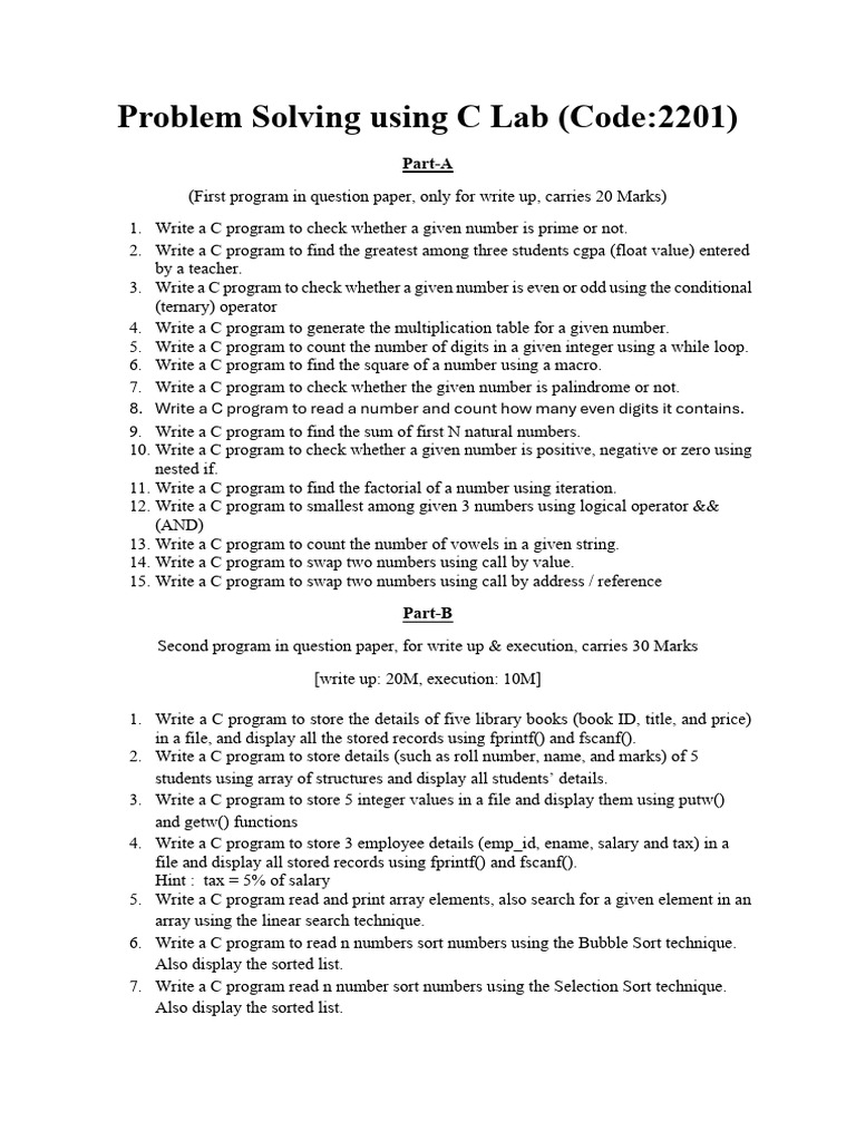 Problem Solving Using C Lab QBank | PDF | Numbers | Matrix (Mathematics)