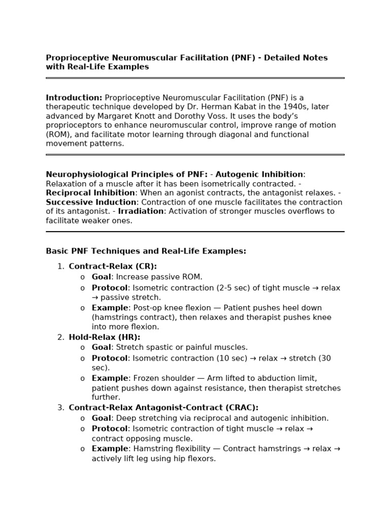 PNF Detailed Notes | PDF | Anatomical Terms Of Motion | Musculoskeletal ...
