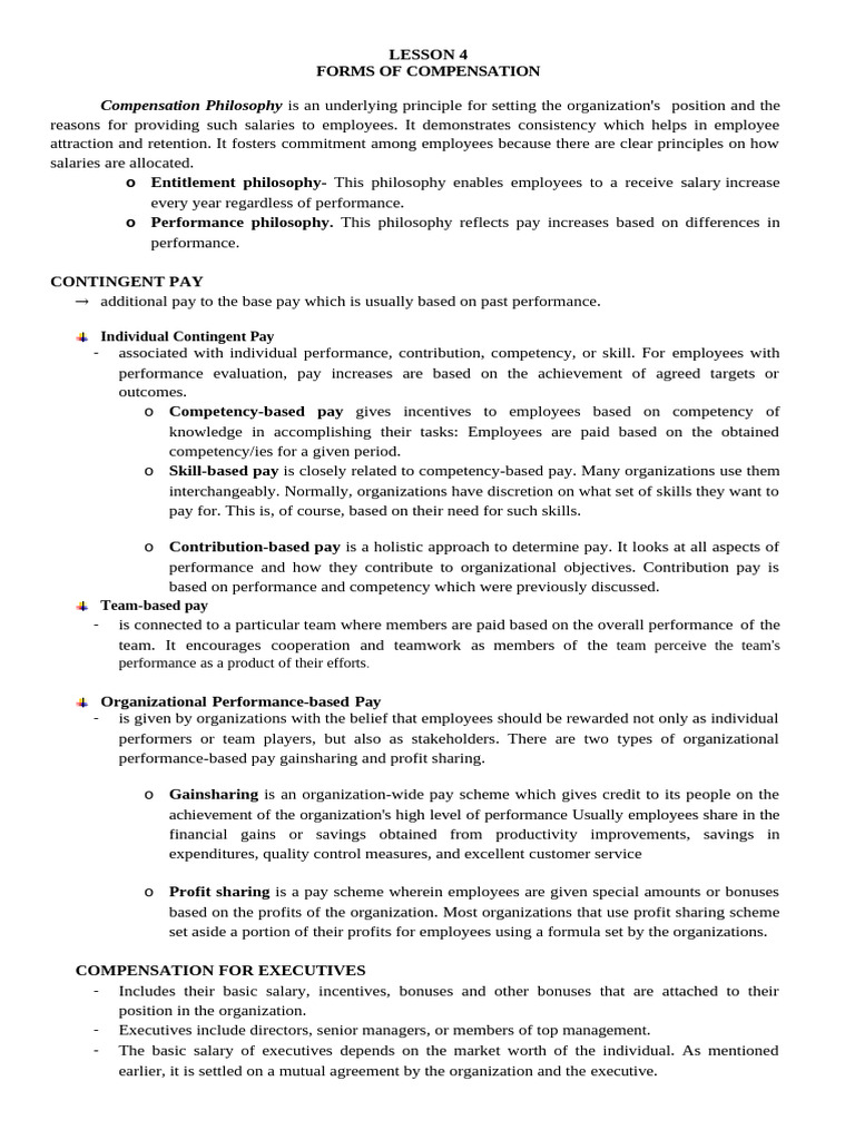 Lesson 4- Forms of Compensation | PDF | Salary | Incentive