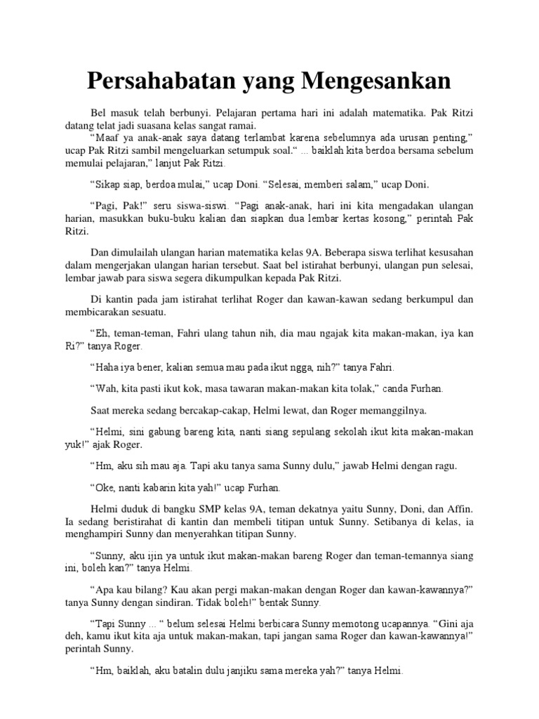 Cerpen persahabatan yang mengesankan (karyaku dibantu ide