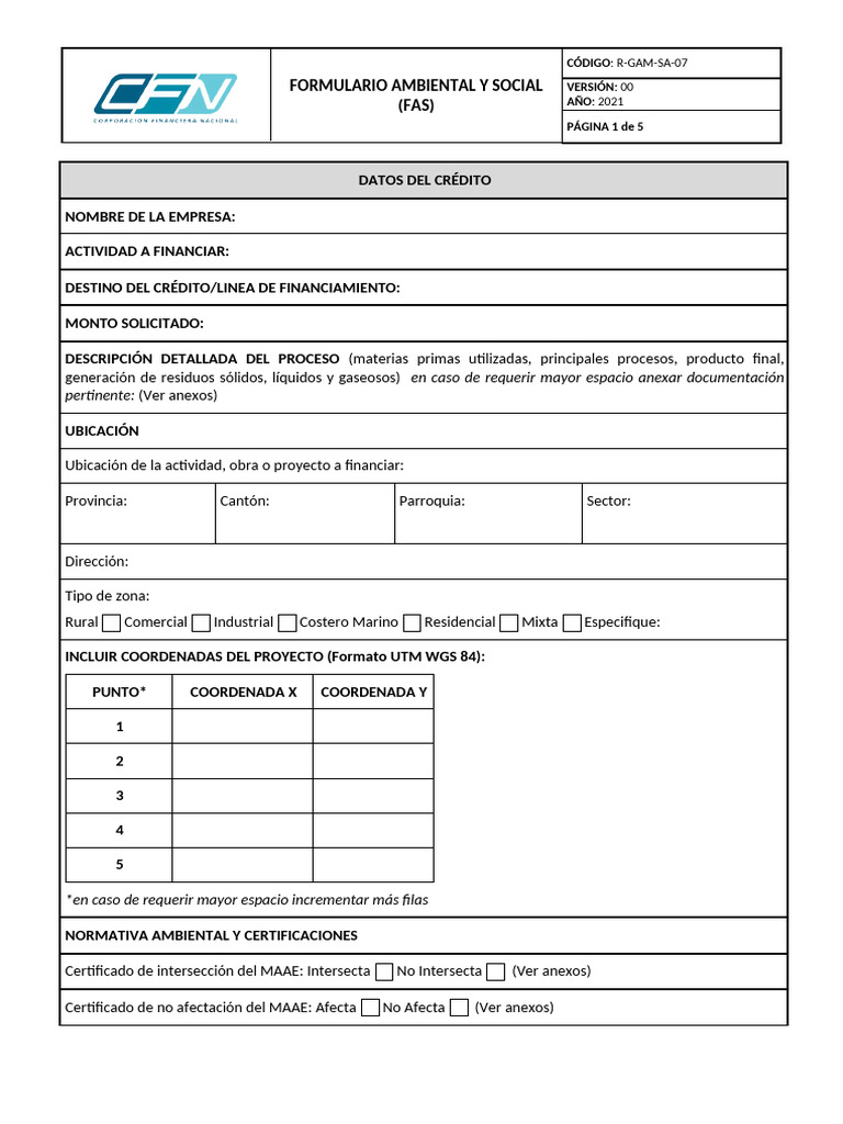 7 R-GAM-SA-07 Formulario Ambiental y Social | PDF | Residuos peligrosos ...