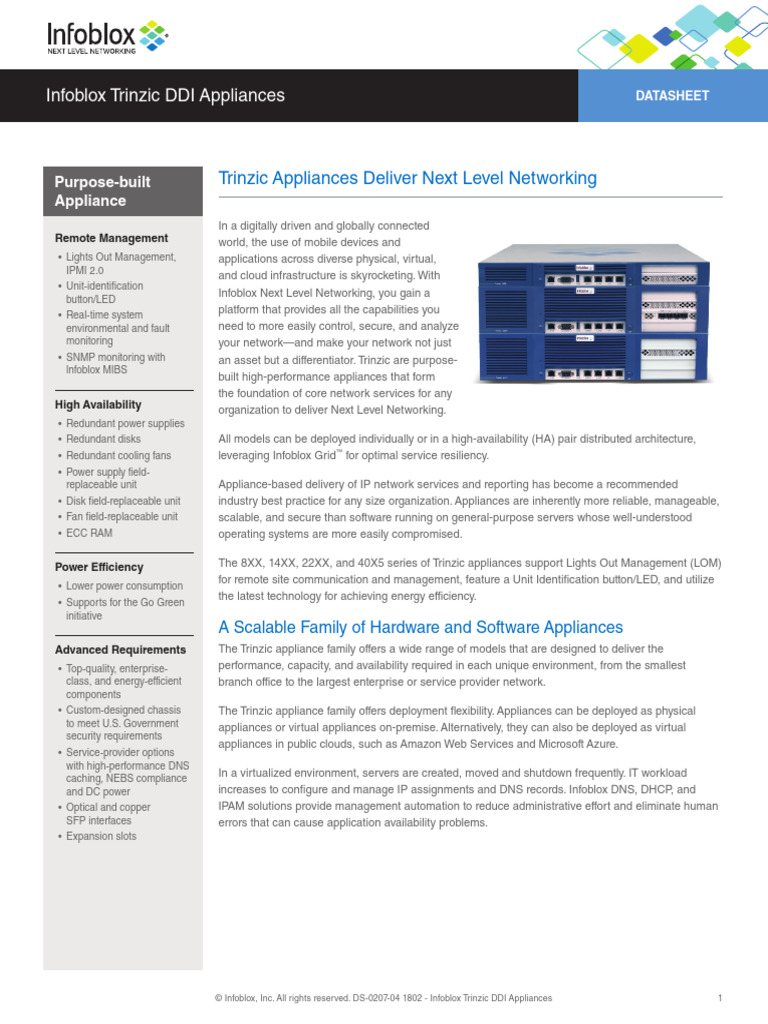 Infoblox Datasheet Ddi Appliances | PDF | Power Supply | Computer Network