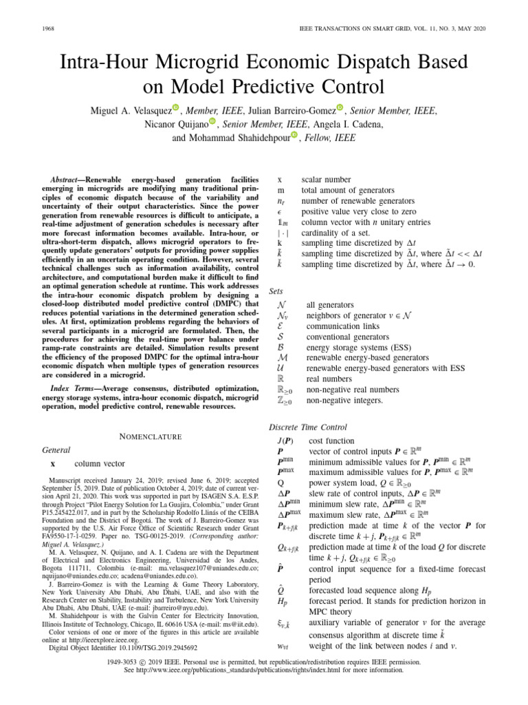 Intra-Hour Microgrid Economic Dispatch Based on Model Predictive ...