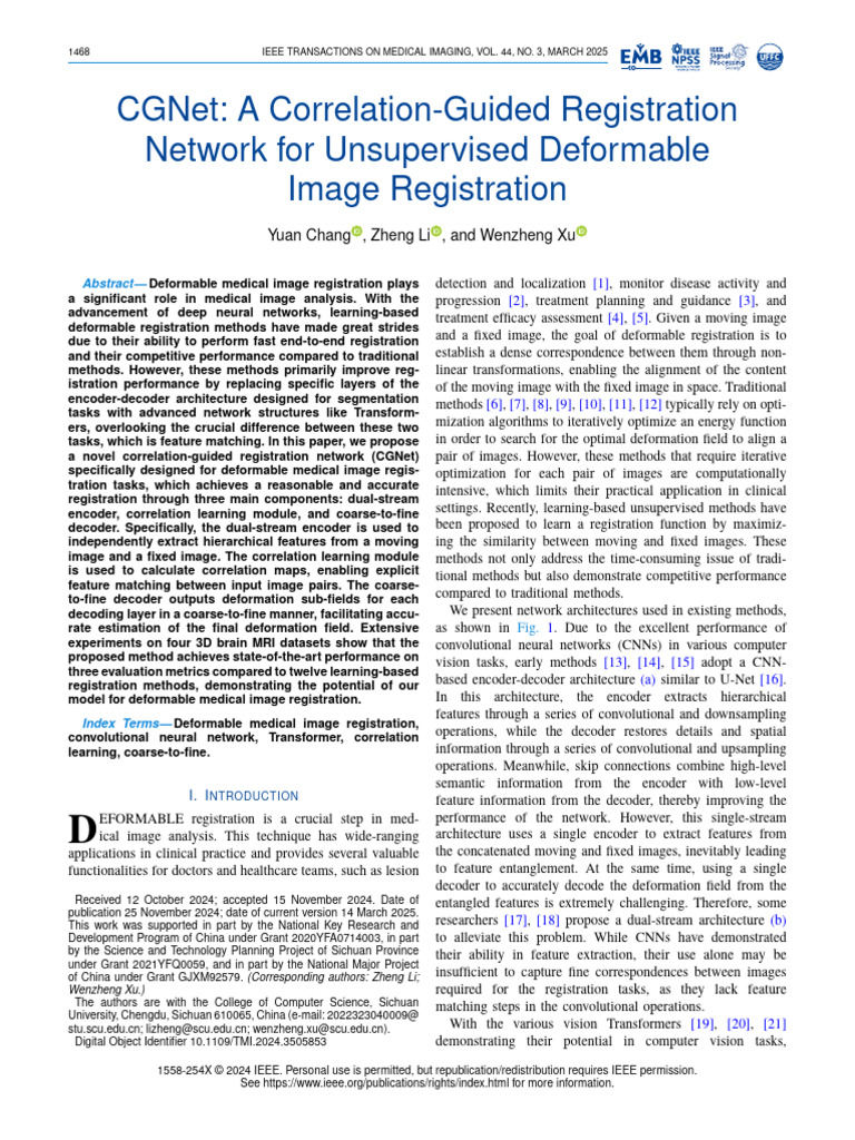 CGNet a Correlation-Guided Registration Network for Unsupervised ...