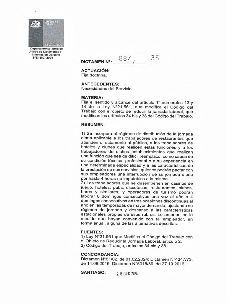 DICTAMEN 887:35 | PDF | Tiempo de trabajo | Derecho laboral
