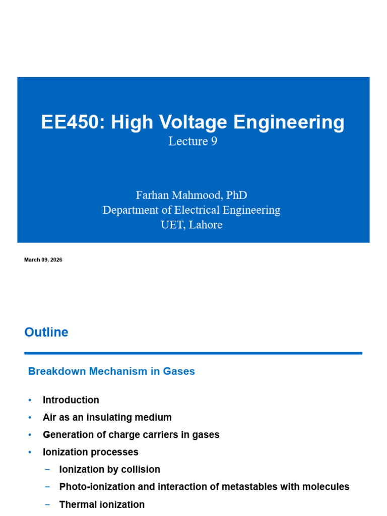 Lecture 9 Breakdown in Gases | PDF | Ionization | Electron